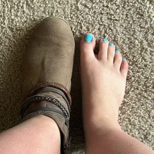 Well worn brown booties, size 9.5